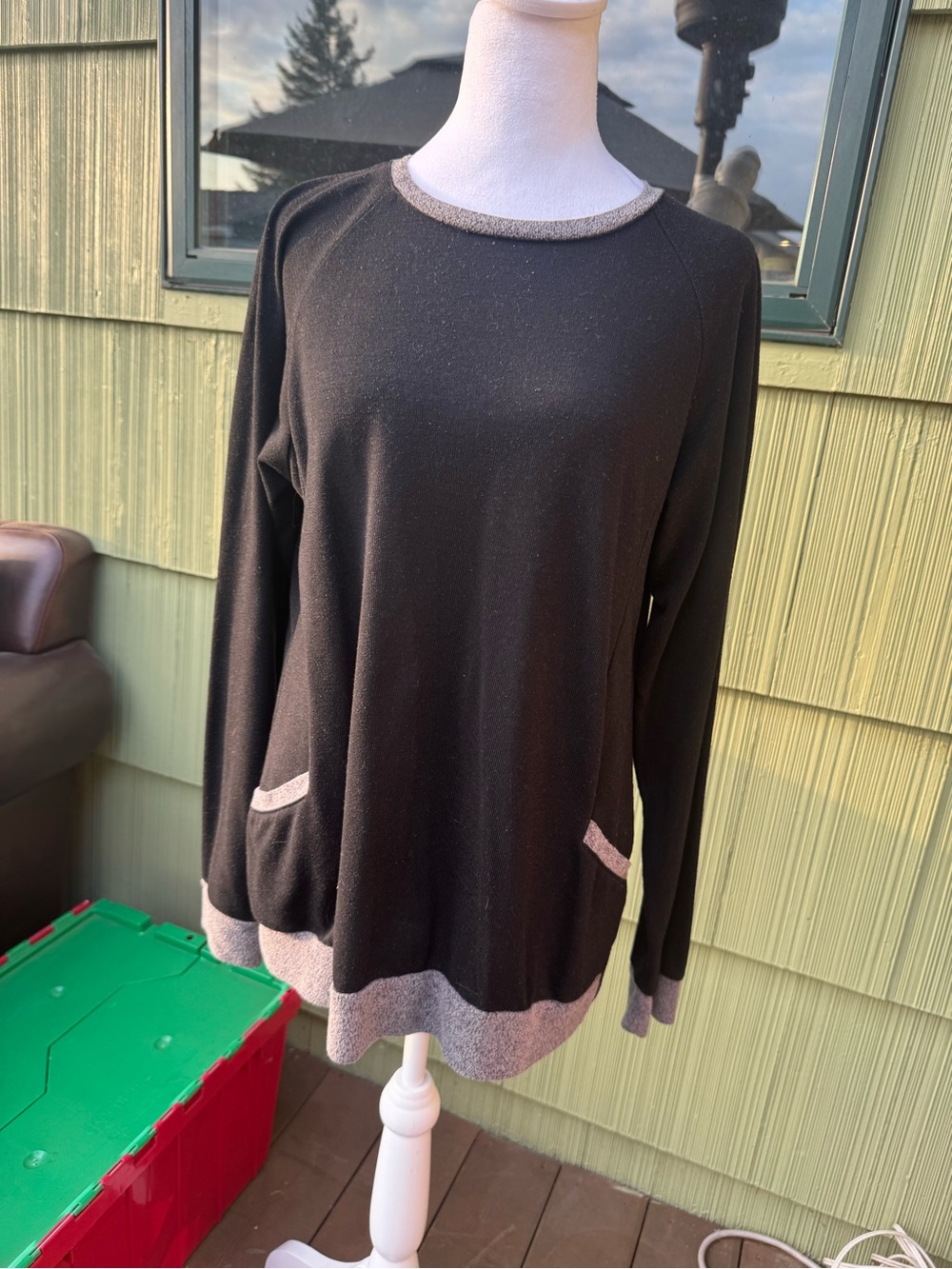 Women’s Black Crewneck Sweater with Heather Trim